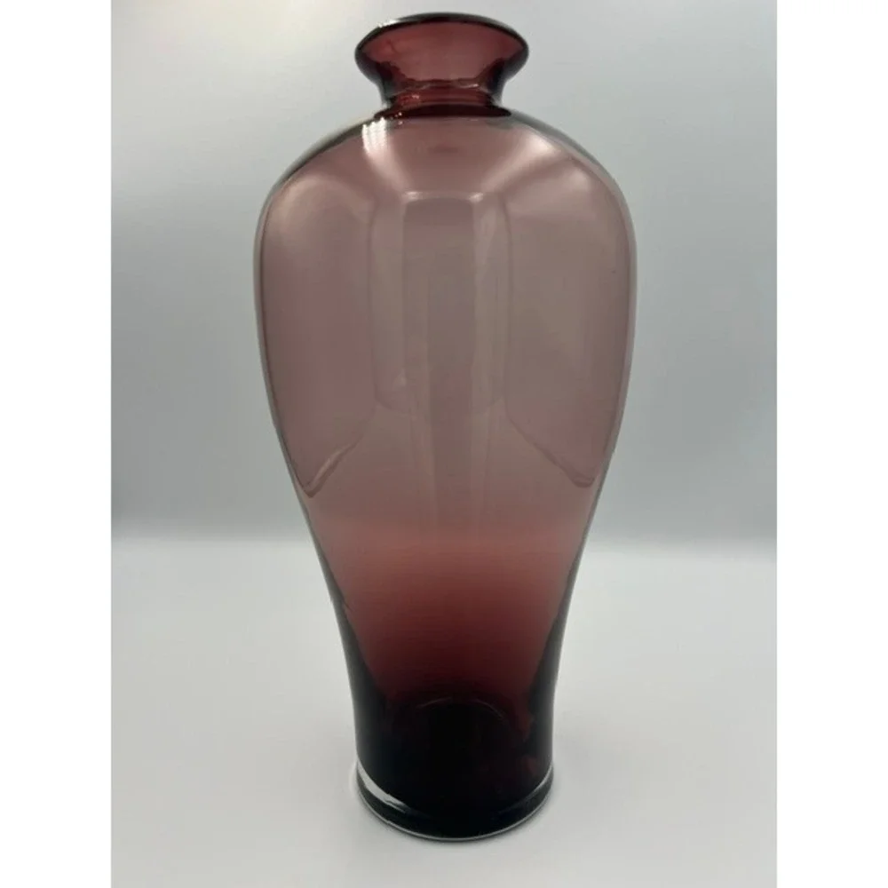 Vintage Smoky Amethyst Purple Hand Blown Art Glass Baluster Vase 11.5 Inch